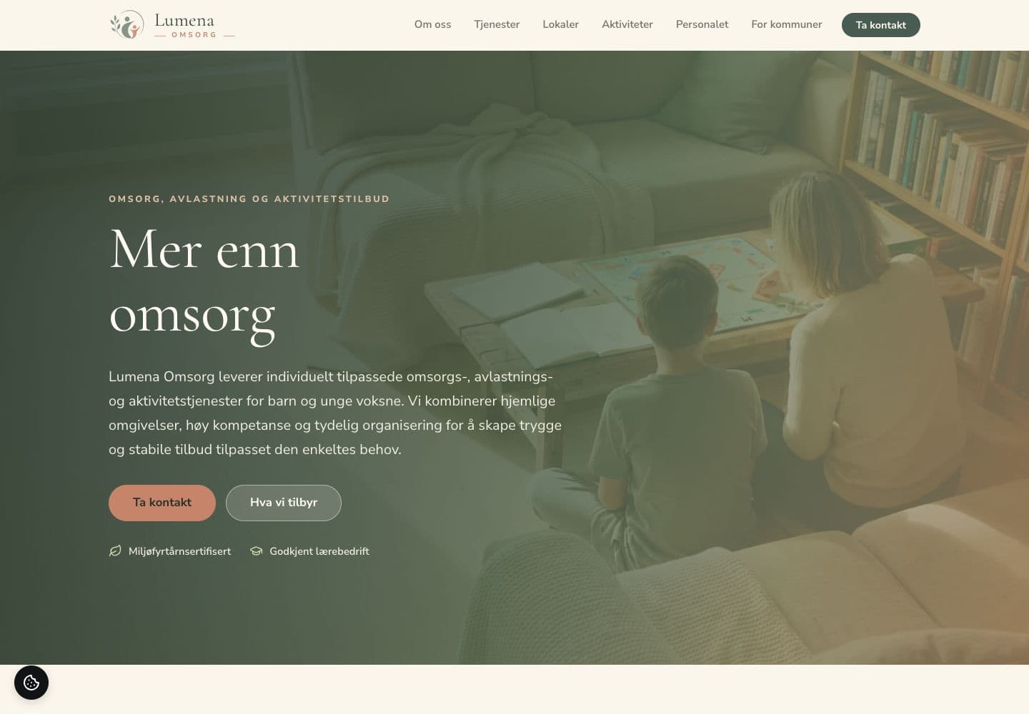 Den leverte nettsiden til Lumena Omsorg