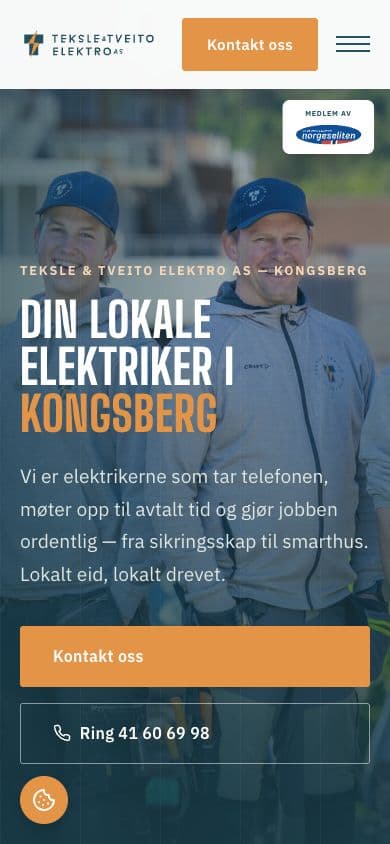 Mobilversjonen av Teksle & Tveito Elektros nettside